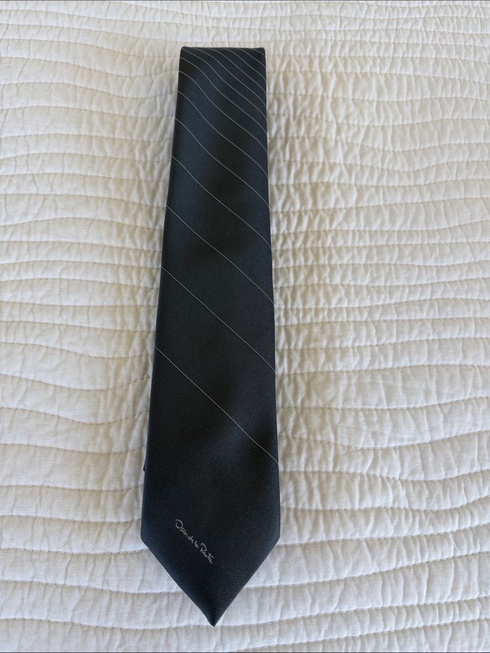 Oscar de la Renta gray Tie with Subtle Silver Pinstripes
